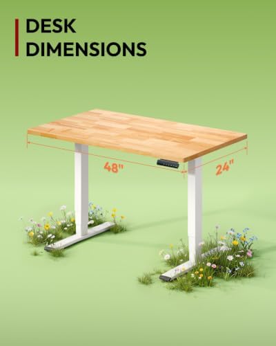 SANODESK Solid Rubberwood Standing Desk Dual Motor 48"x24" Natural/White