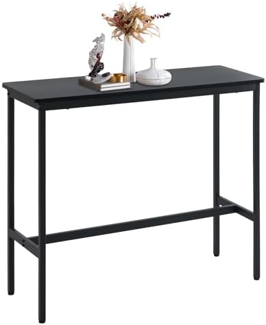 44.5" Bar Table, Pub Table with Adjustable Feet Floor Protector, Narrow Rectangular Kitchen Counter Dining Tables, Sofa High Top Tables with Sturdy Metal Legs, Black