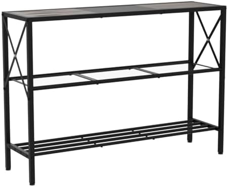 Hoctieon Industrial Console Table, 3 Tier Entryway Table, Hallway Table, Narrow Sofa Table with Shelves, Entrance Table for Entryway, Rustic Brown&Black