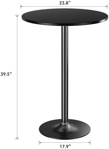 Shahoo Round Bar Table, Cocktail Table with Metal Base & MDF Top, Counter Height Pub Table for Dining Room, Living Room, Kitchen, Bar, Pub, Cafe, Black