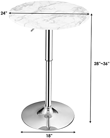GIANTEX Round Pub Table Height Adjustable, 360° Swivel Cocktail Pub Table with Sliver Leg and Base for Home, Bar Table (White)
