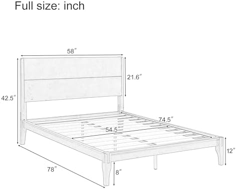Merax Full Size Bamboo Platform Bed Frame with Tall Headboard, Black