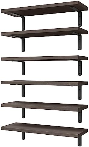 WOPITUES Floating Shelves Set of 6 for Wall Decor & Storage, Dark Brown