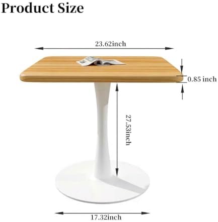24" Square Small Dining Table for 2, Tulip Bistro Table with White Metal Pedestal Base, Modern Mid-Century Compact Kitchen Dining Piece for Home, Café, Restaurant, or Office