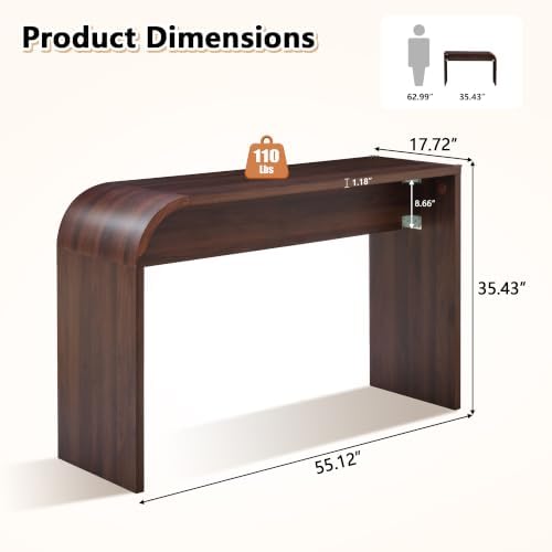 Curved Counter Height Bar Table, Narrow High Top Pub Dining Table - Walnut