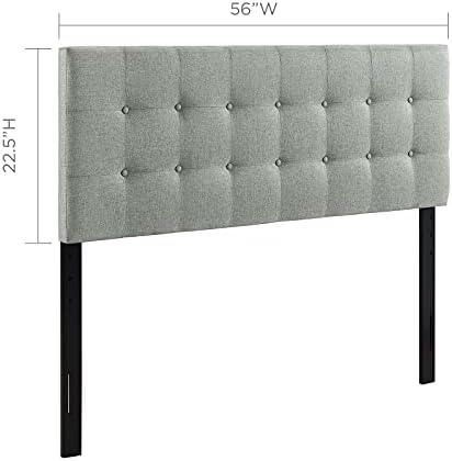 Modway Emily Tufted Button Linen Fabric Upholstered Full Headboard in Gray