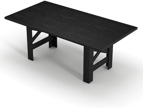 Garvee Wood Farmhouse Dining Table for 6-8, Heavy Duty Large Kitchen Table, 70.87" Long Rectangular Dining Room Tables with Strong Legs, Thickness Tabletop, for Big Family, Dinette, Rustic Black