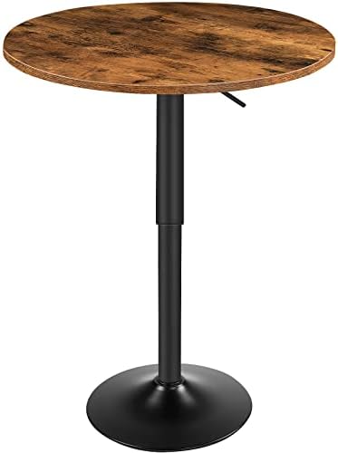 HOOBRO Bar Table, Height-Adjustable Round Pub Table 27-35.4 Inches with Sturdy Base, Modern Style, Easy to Assemble, Suitable for Small Space, Rustic and Black BF58BT01G1