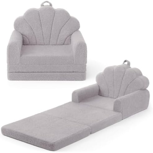 Blissful Diary Foldable Kids Couch, 2-in-1 Kids Sofa Chair, Gray Shell