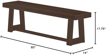 Plank+Beam Classic Dining Bench, 60 Inch, Walnut Wirebrush