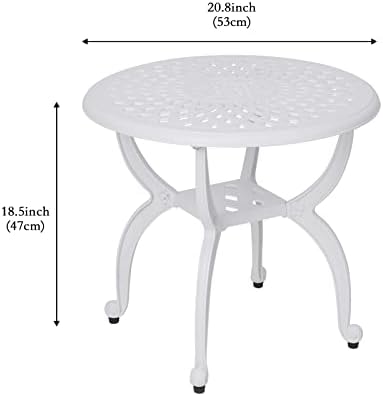 YKSY&YKSY Jardin DE Centennial Cast Aluminum Outdoor Side Table,Anti-Rust Outdoor End Table,Patio Coffee Bistro Table for Indoor,Garden,Porch,Balcony(Round White)
