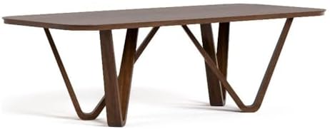 Furniture of America Nazaen I 94.5" Mid-Century Modern Solid Wood Live Edge Dining Table with Steel Support, Walnut Finish, Seats 6–8