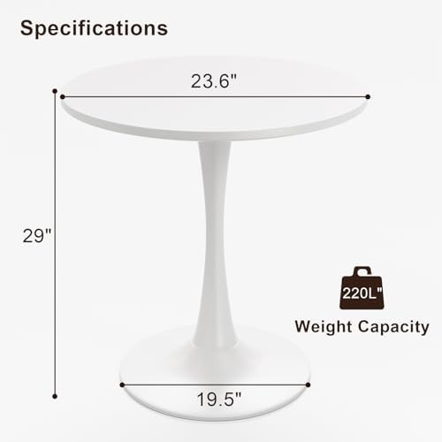 White Round Dining Table for 2 Person, 24 Inch Small Tulip Table
