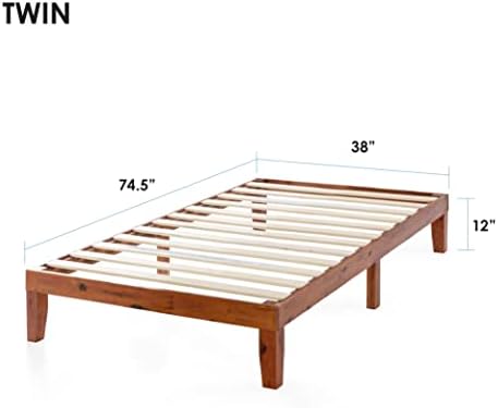 Mellow Naturalista Classic 12-Inch Solid Wood Platform Bed | Wooden Slats, No Box Spring Needed, Easy Assembly | Twin, Cherry