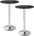 Flamaker Round Bistro Pub Table 23.6 Inch Height Adjustable 360° Swivel Bar Table Metal Base for Pub, Dining Room, Party (2, Black-Silver)