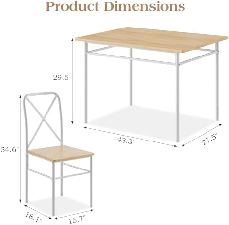 VECELO 5-Piece Dining Table Set for 4, Wood Dinette with Chairs, Natural