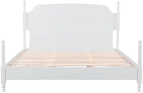 Christopher Knight Home Kane Wooden King Bed Frame with Headboard, Farmhouse King Size Bed Frame and Arched Headboard, 4-Poster King Bedframe with Slats Support, No Box Spring Needed, White