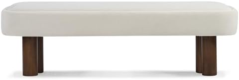 Christopher Knight Home Damas 60.04" Fabric Upholstered Dining Bench, Wooden Entryway Bench, Long Sofa Footstool for Living Room, Bedroom End of Bed Bench, Milky White+Walnut