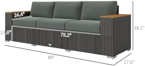 Outsunny 3-Seat Outdoor Patio Sofa Couch 24.5" Wide Deep Seats Dark Gray