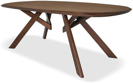 Furniture of America Nazaen VI 82.5" Mid-Century Modern Solid Wood Live Edge Dining Table with Steel Support, Walnut Finish, Seats 6–8