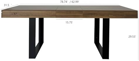 63" - 79" Extendable Dining Room Table, Expandable Kitchen Table for 6 to 10 People, Modern Wood Conference Table, Large Farmhouse Dining Table(Brown & Black, Double-U Base)