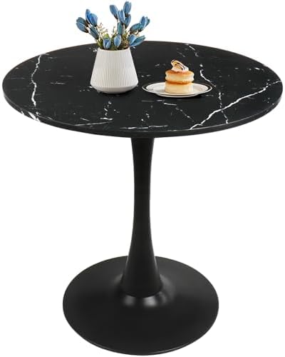 27.5" Tulip Round Dining Table with Metal Pedestal Marble Bk
