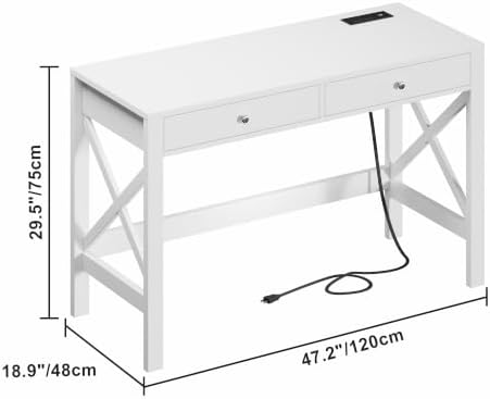 ChooChoo 47.24 Inches Farmhouse Computer Desk with 2 Drawers