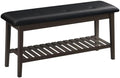 HOOBRO Dining Bench, Bamboo Dining Room Bench, 2-Tier Entryway Bench with PU Leather Upholstered Seat, Kitchen Bench for Living Room, Hallway, Entryway, Bedroom, Kitchen, Brown and Black CB70HX01