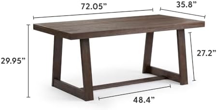 Plank+Beam Classic 72 Inch Dining Table, Rectangular, Walnut Wirebrush