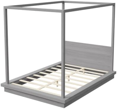 Queen Size Canopy Bed with Headboard (Gray)