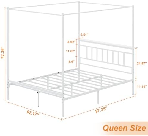 Queen Canopy Bed Frame with Storage Headboard Minimalist 4 Posters Bed