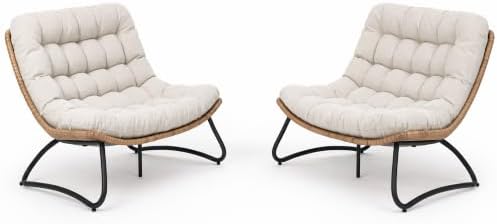 Outdoor Loveseat 2-Seat Wicker Rattan Boho Patio Sofa Beige 2PC