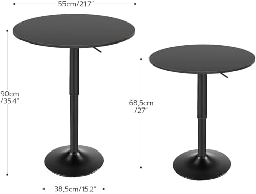 HOOBRO 2 Pcs Bar Table, Height-Adjustable Round Pub Table 27-35.4 Inches with Sturdy Base, Modern Style Bar Table Easy Assembly with Metal Base for Pub, Party and Small Places, Black BK58BTP201G1N1