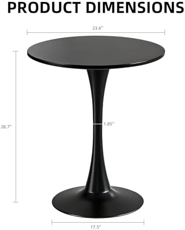 Round Dining Table, 24" Circle Tulip Table with Thickened Tabletop & Metal Pedestal, Mid Century Modern Bistro Table for Kitchen, Small Places, Living Room, Cafe (Black)