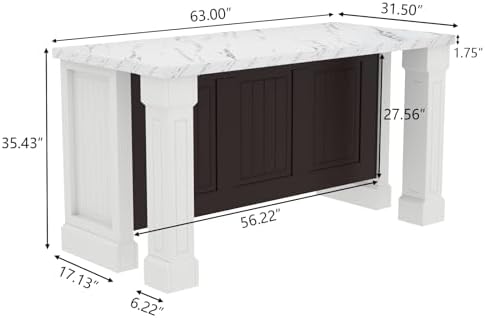Gyfimoie 63" Large Imitation Marble Bar Table with Roman Column,36" Tall Island Table with Charging Station,Mordern Kitchen Island,Home Bar Unit for Home Kitchen, Living Room, Balcony, Basement