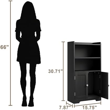 ChooChoo Small Bathroom Storage Cabinet with 2 Door and Shelves | Narrow Toilet Paper Cabinet, Freestanding Bathroom Floor Cabinet and Organizers for Small Spaces, Black