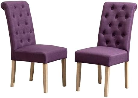 Roundhill Furniture Habit Solid Wood Tufted Parsons Purple Dining Chair, Set of 2