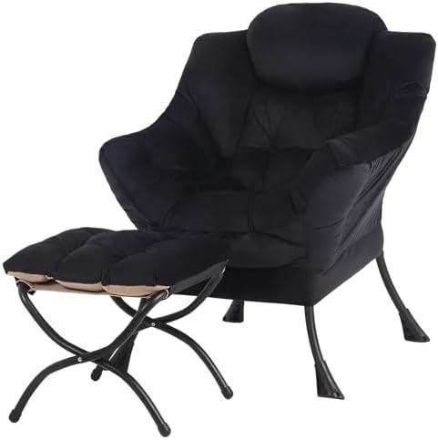 Tiita Lazy Chair with Ottoman, Comfy Reading Accent Chair, Velvet Black