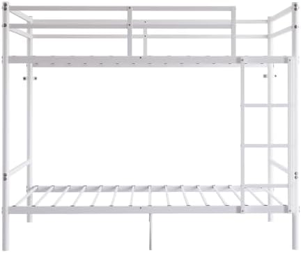Bellemave Twin Over Twin Bunk Beds, Metal Bunk Bed Frame with Ladder and Guardrail for Kids, Adults, White