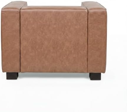 Christopher Knight Home Goyette PU Leather Upholstered Accent Chair, Modern Club Chair, Bold Boxy Silhouette Armchair, Single Sofa with Block-Leg Base, Living Room Lounge Chair Indoor, Cognac Brown