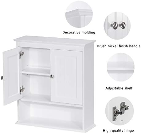 Spirich Bathroom Wall Cabinet with Beadboard Doors, White Medicine Cabinet | Adjustable Shelf, Open & Concealed Storage, Space-Saving Over-Toilet Design for Toiletries, Towels, Medicines & Decor