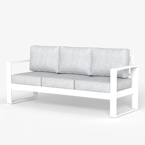 LayinSun Outdoor Patio Aluminum Sofa, Metal Modern 3-Seat Couch with Washable Thick Cushions