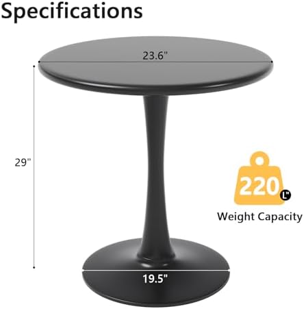 24 Inch Black Small Tulip Table, Stable Round Dining Table for 2 Person