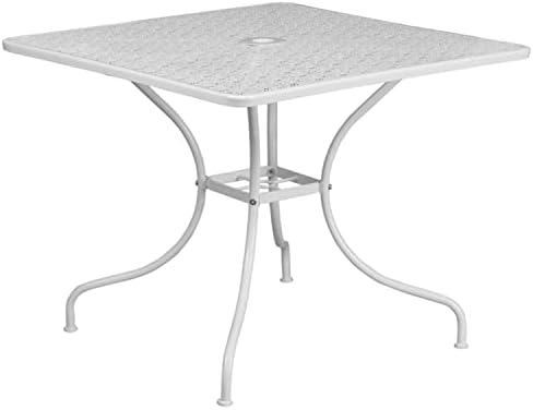 Flash Furniture 35.5" Square Patio Table with Umbrella Hole, White