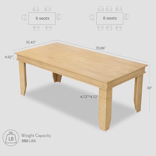 GarveeHome Farmhouse Dining Table for 6-8 People, 71" Long Kitchen Tables