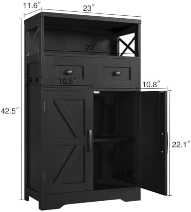 Farmhouse Storage Cabinet with Drawers, Small Kitchen Pantry Cabinet, Black