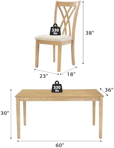 Zevemomo 7-Piece Wood Dining Table Set with 6 Chairs, Natural Wood Color