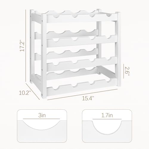 VASMIA Wine Rack, 4-Tier Bamboo Wine Racks Countertop,Sturdy and Durable Wine Storage Cabinet Shelf,16 Bottles Wine Holder for Kitchen Pantry, White