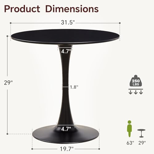31.5" Tulip Round Dining Table with Metal Pedestal Black
