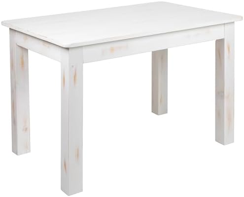 Merrick Lane Jessamine 46" x 30" Rectangular Rustic Solid Pine Farm Dining Table, Antique Farmhouse Wooden Dining Table for Kitchens and Parties, Rustic White